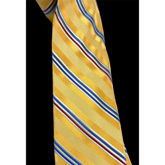 🆕HAINES & BONNER Yellow Striped Silk HANDMADE Tie 60"/ 3.5" NWOT - Picture 4 of 4